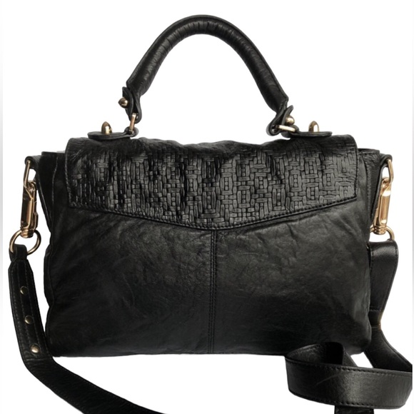 C C Skye Upper Eastside Black Leather Top Handle Embossed Buckle Satchel - Picture 6 of 16